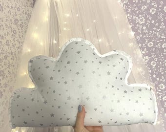 Satin Cloud Pillow, Glitter Stars/Hearts, Nursery Decor