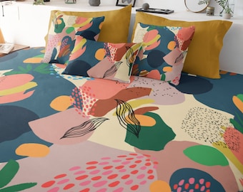 Abstract Cotton Sateen Duvet Cover | Contemporary Organic Shapes