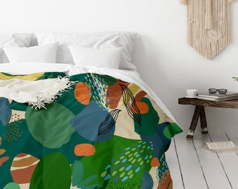 Premium Cotton Dark Green duvet cover set | contemporary Abstract shapes | Bedroom furniture | Bed and breakfast