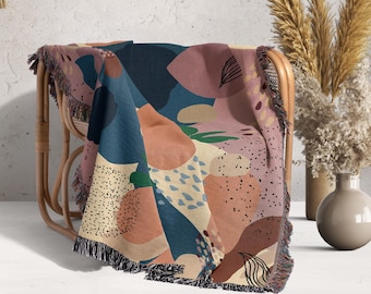 Abstract Woven Cotton Throw Blanket | Boho Home Decor