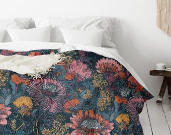 Australian Wildflower Cotton Sateen Duvet Cover Set: King Size