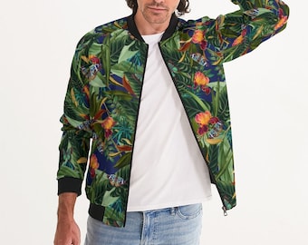 Men's Handmade Bomber Jacket: Tropical Jungle Print