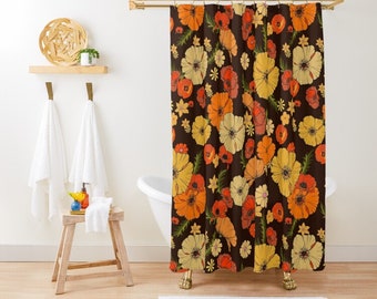 Retro Poppy print Shower Curtain