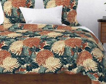 Floral Premium Cotton Duvet Set with Chrysanthemums in all Sizes including King Duvet set. Luxury Bed and Breakfast  bedding decor