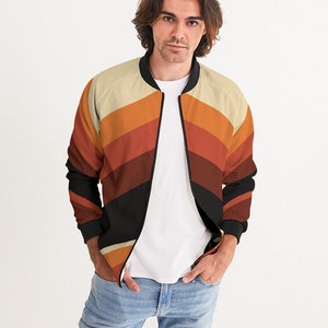 Men&#39;s Bomber Jacket 70&#39;s stripe Retro style Fall Jacket