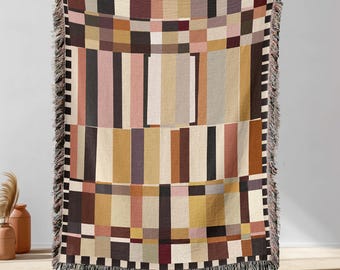 Striped Woven Cotton Throw Blanket: Boho Home Decor, USA Made