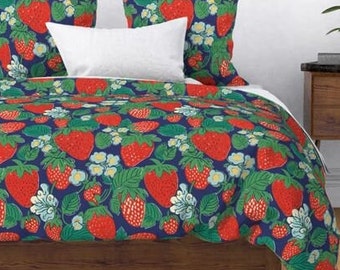 Premium Cotton duvet set | Retro Strawberry fruit decor | Bedroom furniture | Bed and breakfast | Country home style