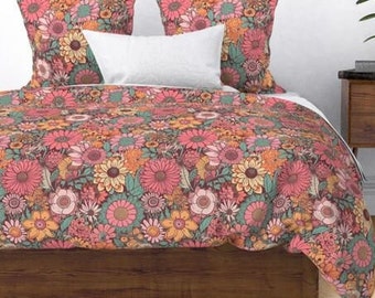 Premium Cotton duvet set in a retro Flower Duvet | 70s King Duvet cover and available in all sizes