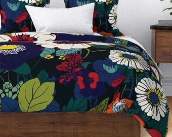 Premium Cotton Floral Duvet Cover Set | Retro Duvet set | All sizes | Bold flowers retro Duvet | King Duvet cover | Queen Duvet