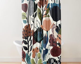 Contemporary Nature pattern Shower curtain | Mid century modern  bathroom | Retro decor | MCM decor