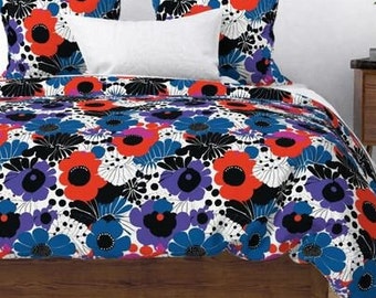 Premium Cotton duvet cover set with florals and a nod to Mid century modern design | All sizes | Queen Duvet cover| king Duvet cover