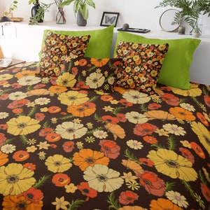 Premium Cotton Retro duvet in 70s Poppy print. All sizes including King Duvet set | Bedroom decor | BnB | mid century modern