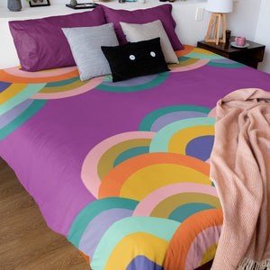 Premium Cotton Duvet Cover Set | Retro Purple Rainbow Duvet cover set | Bedroom furniture | Bed and breakfast