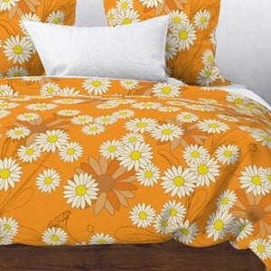 Premium Cotton Retro duvet Cover Set with a Yellow Daisy Print | 70s style | Retro duvet cover |  mid century modern