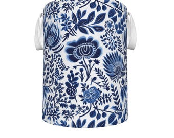 Blue Floral Laundry Basket: Retro 80's Foldable Storage