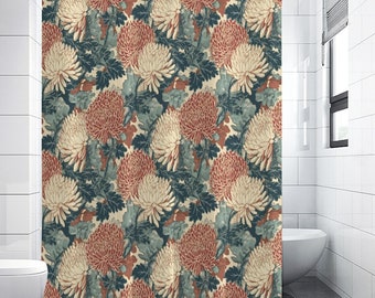 Wood block Chrysanthemums Shower Curtain