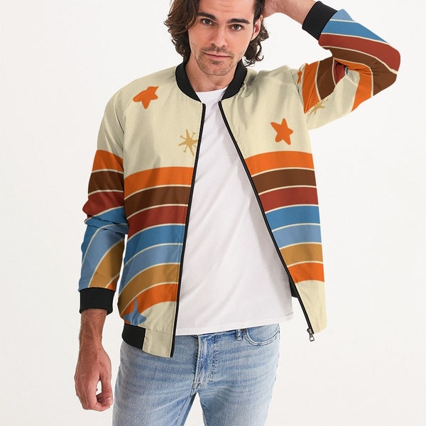 Men's Retro Bomber Jacket |  rainbow jacket | stars and rainbows | Festival Jacket