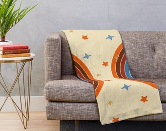 Premium Fleece Blanket |Retro rainbow star design | comfy warm throw blanket | Bed and breakfast
