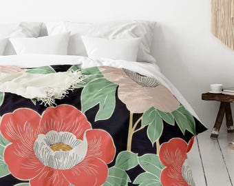 Modern Botanical Cotton Sateen Duvet Cover: Queen, King, Twin