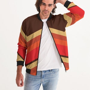 Men's Bomber Jacket 70's stripe Red retro Jacket image 1