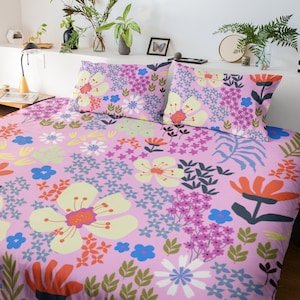 Premium Cotton duvet Cover Set with Wildflowers in Purple | Purple Floral duvet Cover| Bedroom furniture |  Cottage core
