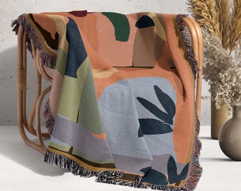 Large Woven throw blanket | Contemporary modern Tapestry | MCM retro blanket