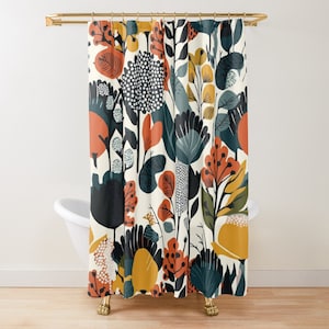 Contemporary Nature pattern Shower curtain | Mid century modern  bathroom | Retro decor