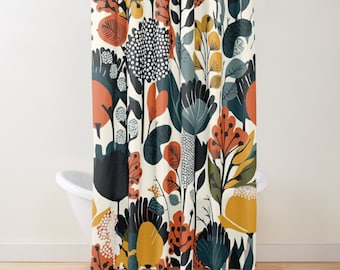 Contemporary Nature pattern Shower curtain | Mid century modern  bathroom | Retro decor