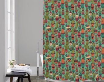 Cute Cacti Cartoon Shower Curtain
