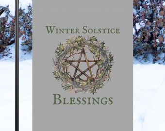 Winter Solstice Blessings Garden Flag House Banner, Yule Decor, Pagan Holiday Outdoor Decor, Wiccan Home Decor, Witchy Christmas, Yule Gift