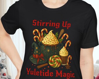 Stirring Up Yuletide Magic Shirt, Witchy Christmas T-Shirt, Holiday Pagan Yule Top, Festive Wiccan Winter Solstice Tee