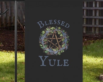 Blessed Yule Garden Flag House Banner, Yule Decorations, Pagan Holiday Outdoor Decor, Wiccan Home Decor, Witchy Christmas Gift, Yule Gift