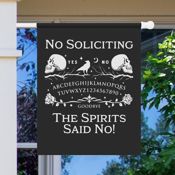 No Soliciting Garden Flag, Funny Spirit House Flag, Witchy Porch Decor, Gothic Ouija Board Flag, Funny Witch Sign, Halloween Yard Decor