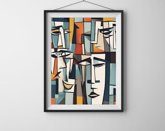 Visages cubistes, téléchargement numérique, art mural, décoration intérieure, art abstrait