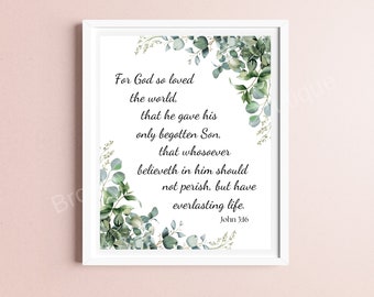 John 3:16 wall art, digital download, wall art, home decor, Bible verse wall art 16x20 inches