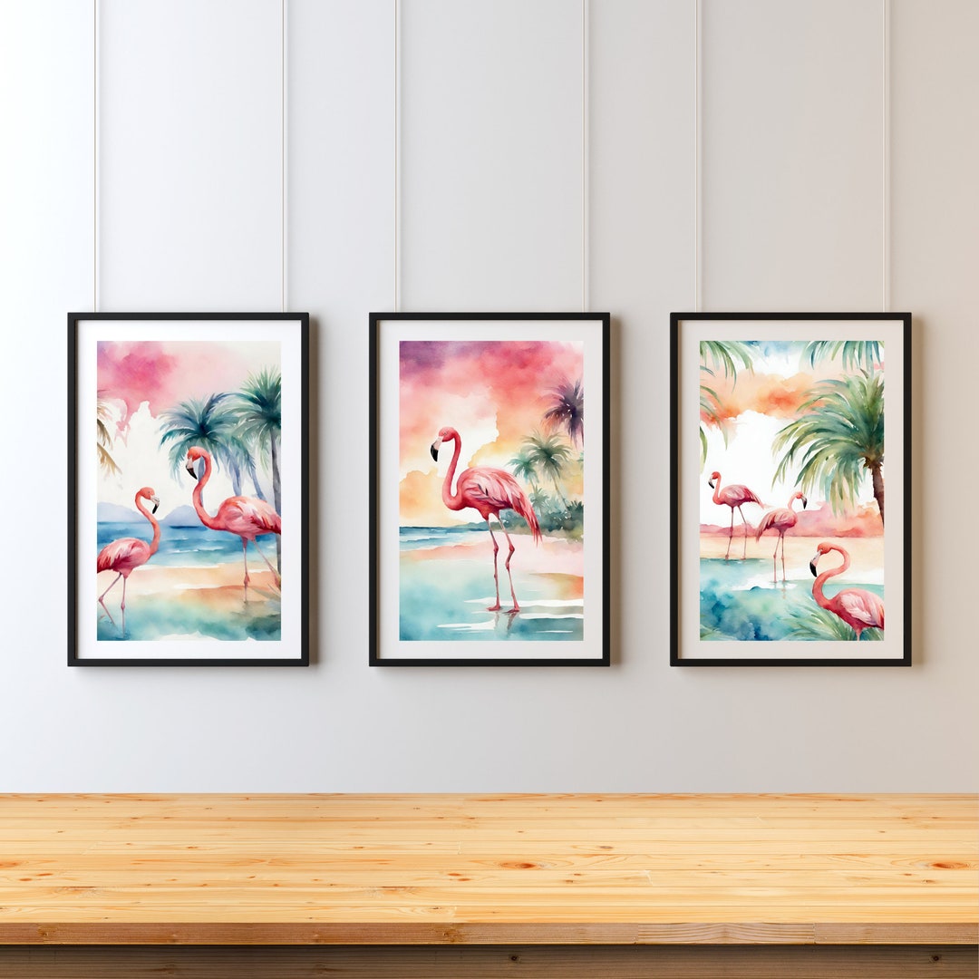 Set of 3 Flamingos, Digital Download, Wall Art, Home Decor, Tropical ...