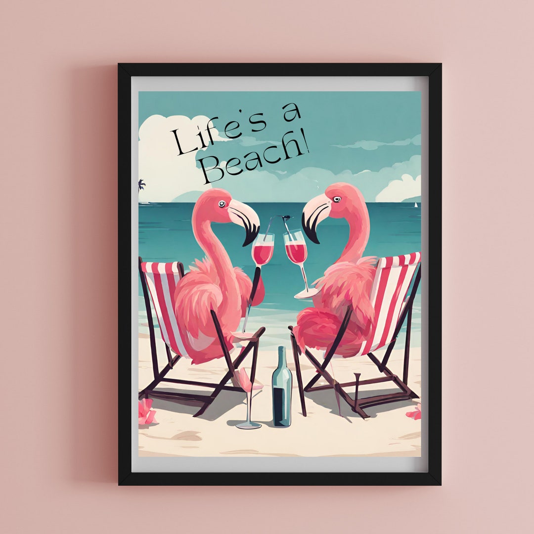 Flamingos Drinking Wine, Digital Download, Wall Art, Home Decor ...