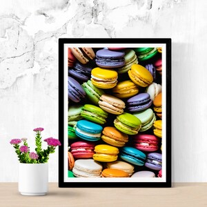 Rainbow colored French macaron wall art, digital download, wall art, home decor, dessert decor
