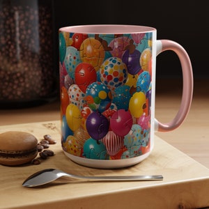 Colorful Balloons Ceramic Mug, Custom Balloons Coffee Mug, Unique Balloons Gift, Housewarming Gift, (11, 15oz)