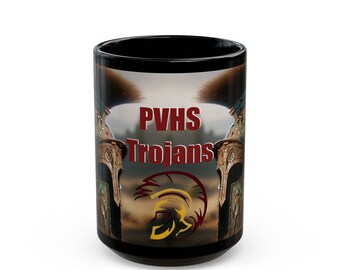 Trojan PVHS Pride Mug, Inspired for Trojan Family, Black Mug, Soup Cups, Trojan Helmet Coffee Mug, School Pride (11oz, 15oz)