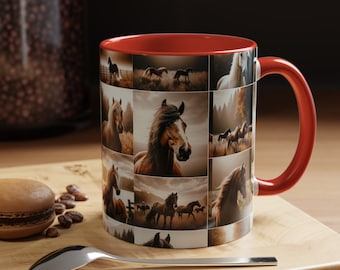 Cinematic Horses Montage Mug, Horse Lover inspired, Coffee Mug, Soup Cups, Multi-color Horse Accent Coffee Mugs, Accent Coffee Mug, 11oz