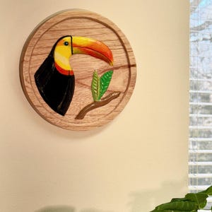 Wood Wall Hanging Art, Hand Carved from Solid Wood, Hand Painted.