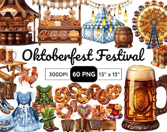 Oktoberfest Festival Clipart Set – 30 High‑Quality Illustration Files | Beer & Bavarian Clipart | Digital Download