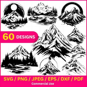 Mountains svg png Bundle/ Mountain range / Mountain and river / Nature bundle / Mountain Silhouette / mountain scene svg pdf, jpeg, dxf, eps