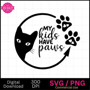 Pata de gato SVG, Pata de gatito SVG, Huella de gato, svg, dxf, png, jpg, pdf, eps, Cricut, Silueta, Vector, ClipArt, Descarga digital instantánea