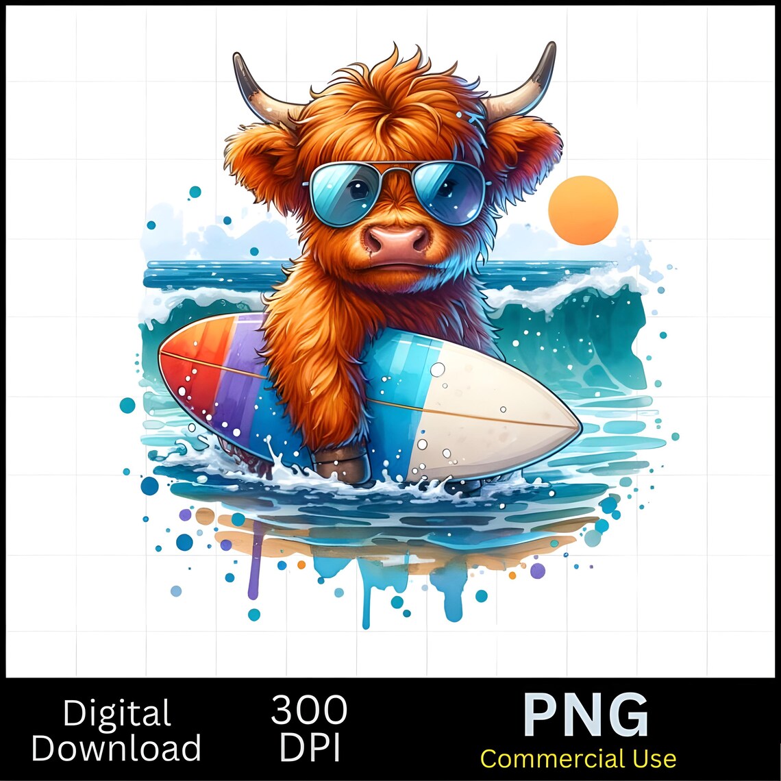 Beach Cow Pattern Background Beach Highland Cow PNG: Summer Surf Design (digital Download) - Etsy