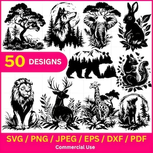 Woodland silhouette Bundle / Wilderness / Forest silhouette / Forest animals silhouette svg / Commercial use clipart / pdf, jpeg, dxf, eps