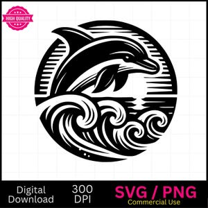 Strand Delphin SVG PNG, Meereswellen SVG, SVG-Dateien für Cricut, kommerzielle Nutzung, sofortiger digitaler Download,