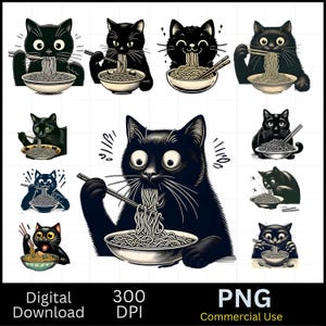 Ramen Cat PNG File: Noodle Lover Digital Art (Instant Download)