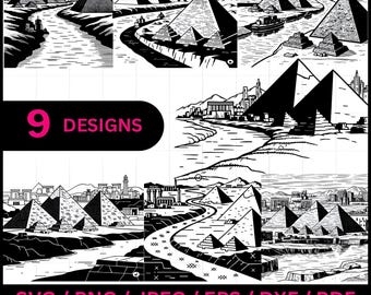 Ancient Egypt Laser Cut File | Pyramid Nile Vector SVG | Egyptian Wall Art Design | Glowforge xTool LightBurn File | Digital Download